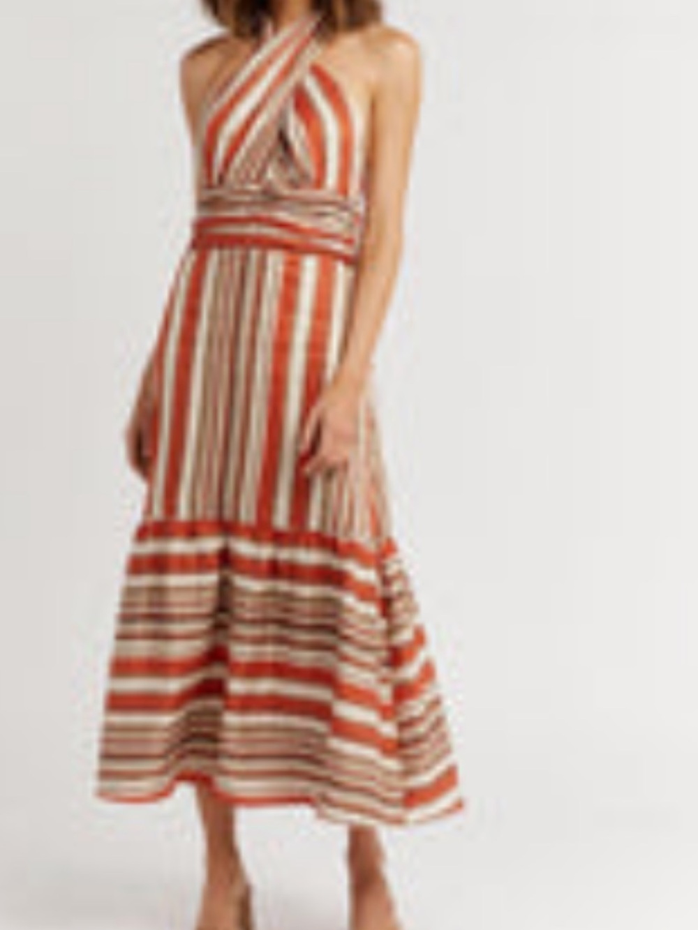 DISSH Striped Midi Dress in Rust and Cream